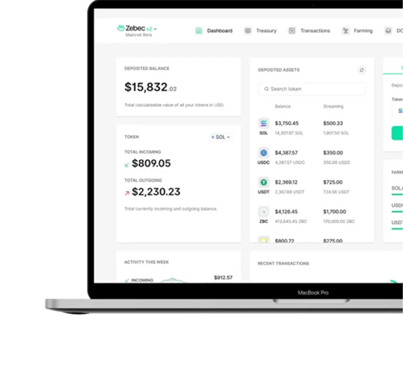 Zebec Windows Desktop App dashboard showing Stellar XLM and XRP Ledger wallet